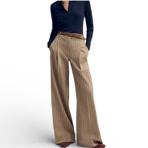 ME+EM Tan Pinstripe Wide-Leg Pants